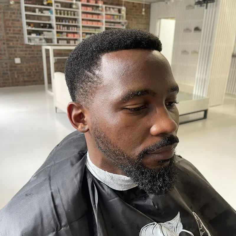 Short afro, beard line-up